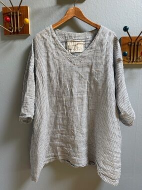 Not Perfect Linen Blue & White Striped V-Neck Tunic